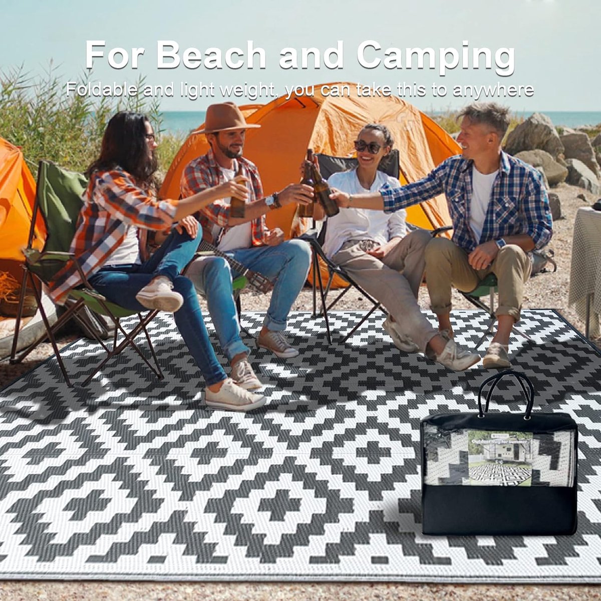 Homcomodar Outdoor tapijten omkeerbare matten 120 x 180 cm kunststof stromat UV-bestendig camping gerecycled vloerkleed voor terras balkon strand barbecue picknick dek