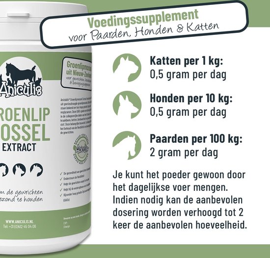 Aniculis - Groenlipmossel poeder Extract voor honden, katten & paarden (500g) - Voor gewrichten, kraakbeen & bewegingsapparaat - Bijzonder hoog gehalte Glycosaminoglycanen - Aniculis