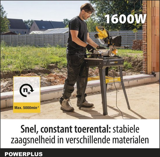 Powerplus elektrische verstekzaag POWX075710S - 1600W telescopische zaagmachine, Ø210mm - recht & verstek - laser - met 1 acc.