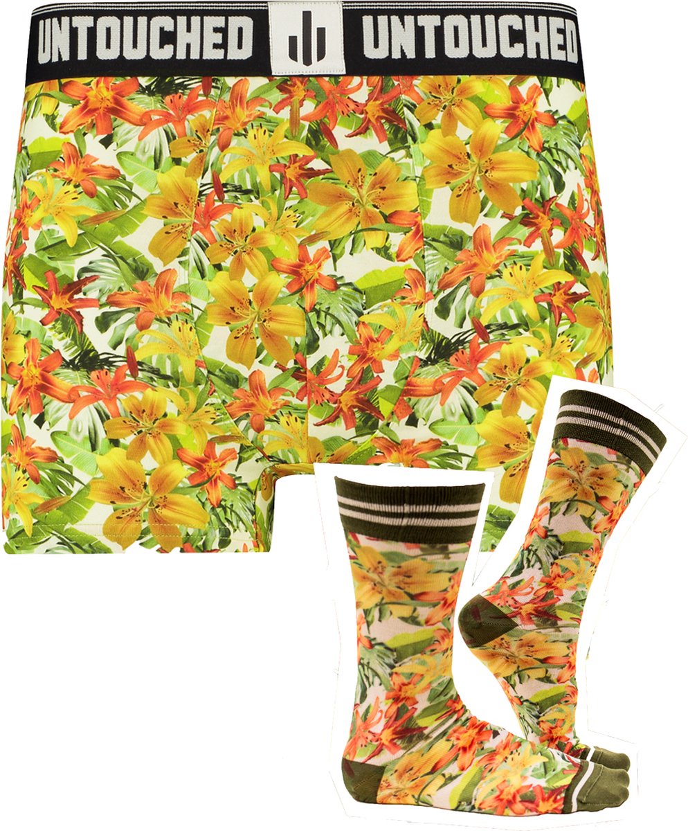 Untouched boxershort heren - heren ondergoed boxershorts - cadeau voor man - duurzaam - Tropical Flower XL Sokken 39 42