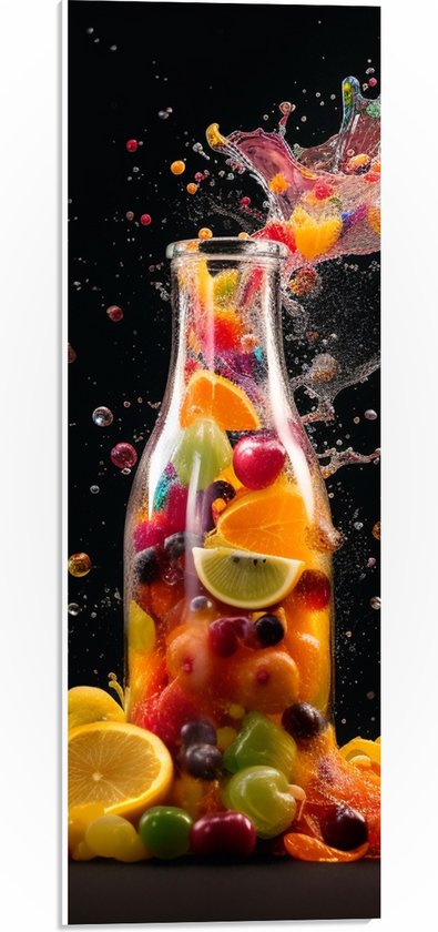 PVC Schuimplaat- Fles - Eten - Fruit - Spetters - Kleuren - 20x60 cm Foto op PVC Schuimplaat