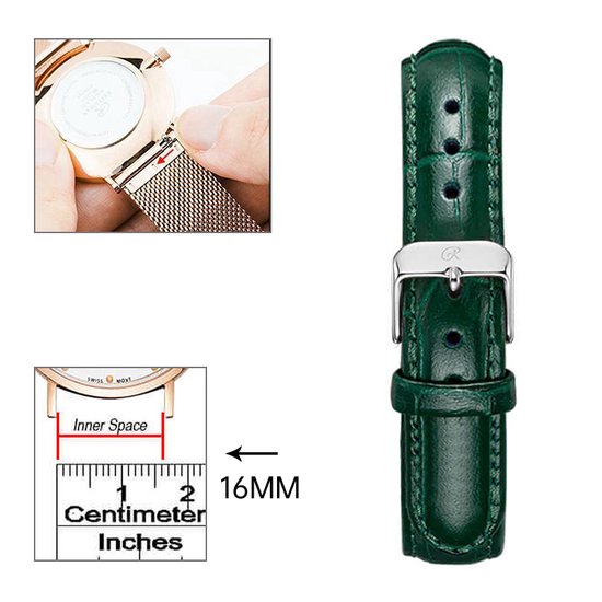 Bracelet cuir 16mm vert foncé/argent S02.1652DGSI Cuir vert foncé