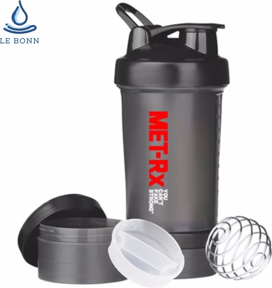 Goedkoopste LeBonn SHAKER BOTTLE PRO - ZWART - Eiwitshaker | Bidon | Shakebeker - 650 ml - Lekt niet - Shakebeker met 2 containers, pillendoosje