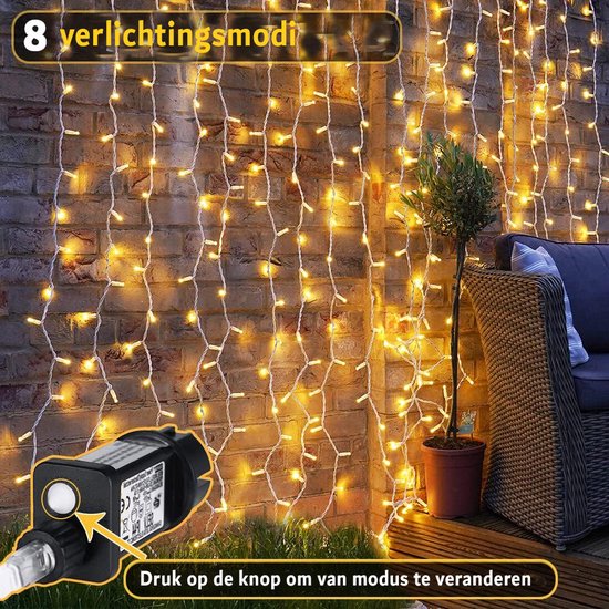Rideau Guirlande Lumineuse 6m x 3m - 600 LED - 8 Modes - Warmwit - Etanche  - Pour