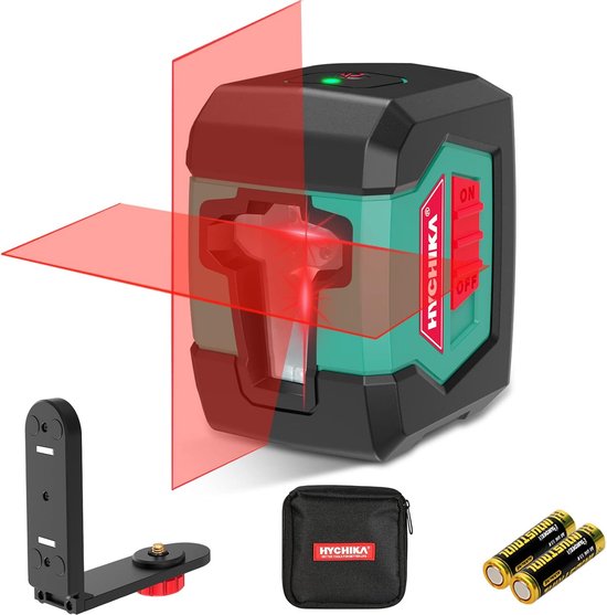 Foto: Kruislijnlaser 15m zelfnivellerende lijnlaser met dubbele lasermodule 360 schakelbaar horizontaal verticaal met houder beschermtas en 2 x aa batterijen