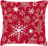 Mistral Home - KERST SIERKUSSEN - flannel - 40 x 40 cm - sneeuwkristallen - rood