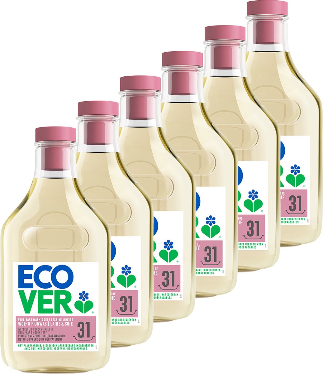 Goedkoopste Ecover Wasmiddel Voordeelverpakking Wolwas & Fijnwas 6 x 1,43L - 186 Wasbeurten - Verzorgt Delicaat Wasgoed