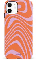 xoxo Wildhearts Boogie Wonderland Orange - Double Layer - Hard case geschikt voor iPhone 11 hoesje - Golven print hoesje oranje - Beschermhoes shockproof case geschikt voor iPhone 11 hoesje - Hoesje met golven print oranje