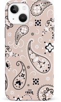 xoxo Wildhearts Paisley Dawn Nude - Single Layer - Hard case hoesje geschikt voor iPhone 14 Plus hoesje - Print met bloemen en hartjes - Beschermhoes geschikt voor iPhone 14 Plus case met print - beige / zwart
