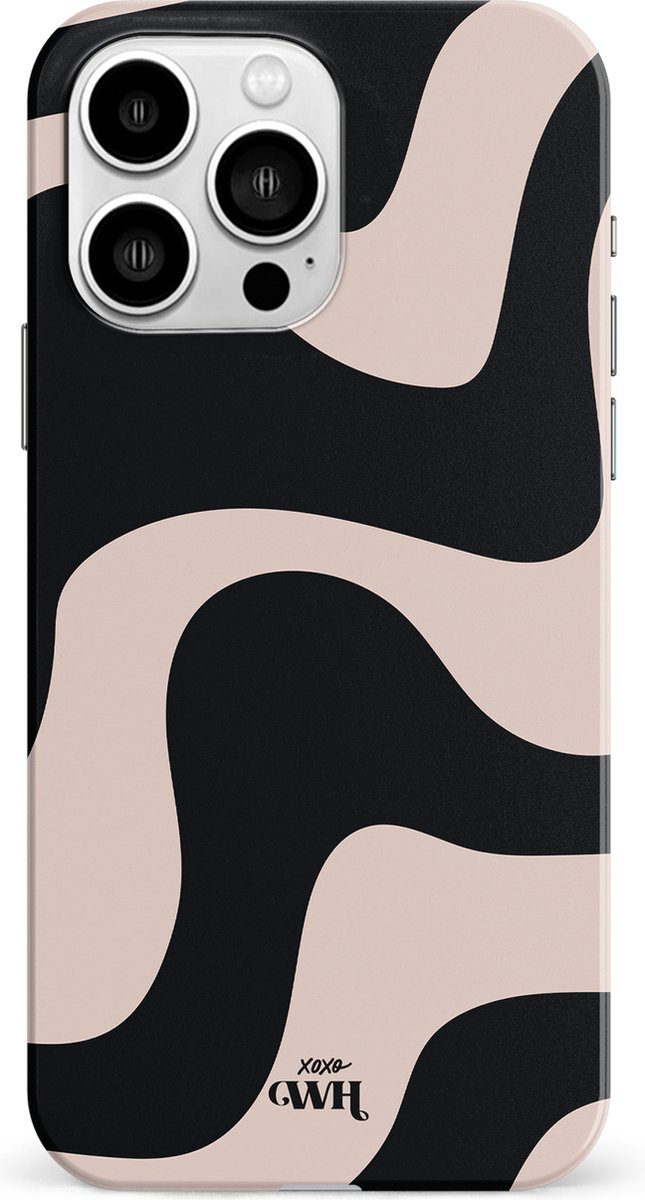 xoxo Wildhearts telefoonhoesje geschikt voor iPhone 13 Pro - Ride With Me - Double Layer - Beschermhoes met golvend patroon - Luxe hard case - zwart en beige