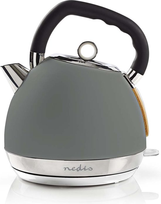 Nedis Waterkoker - 1.8 l - Soft-Touch - Grijs - 360 graden draaibaar - Verborgen verwarmingselement - Strix-controller - Droogkookbeveiliging