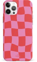 xoxo Wildhearts Drunk In Love - Single Layer - Hoesje geschikt voor iPhone 12 Pro hoesje - Blokjes print roze - Shockproof case - Beschermhoesje geschikt voor iPhone 12 Pro case - Roze