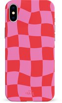 xoxo Wildhearts Drunk In Love - Single Layer - Hoesje geschikt voor iPhone X / Xs hoesje - Blokjes print roze - Shockproof case - Beschermhoesje geschikt voor iPhone Xs / X case - Roze