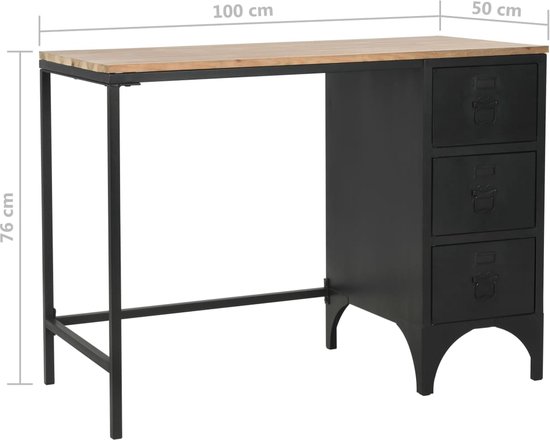 vidaXL-Bureau-100x50x76-cm-massief-vurenhout-en-staal