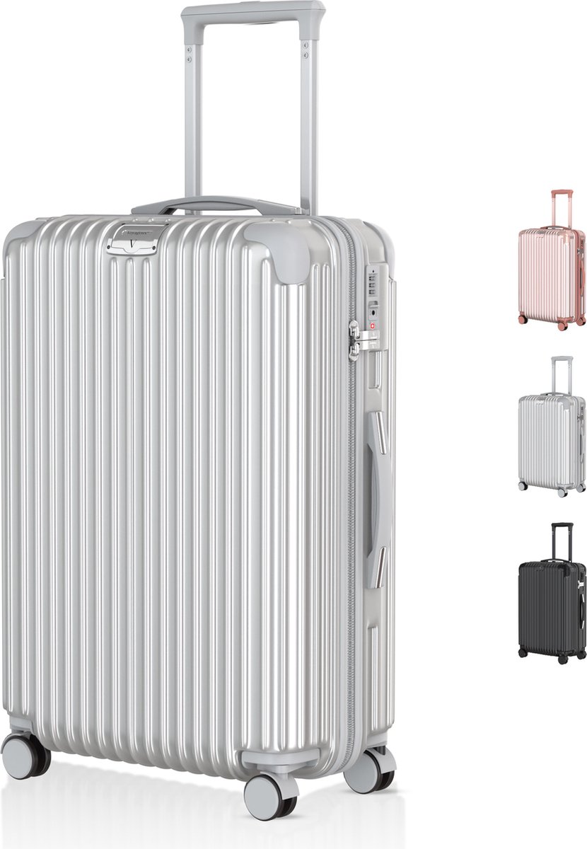 Voyagoux® - Reiskoffer Large - 116L - Koffers - Reiskoffer met wielen - Zilver - TSA Slot