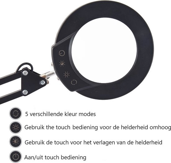 Vergrootglas LED-bureaulamp met voet en klem, 8x vergrootglas