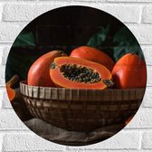 Muursticker Cirkel - Papaja - Fruit - Oranje - Pitten - Mandje - Kleuren - 50x50 cm Foto op Muursticker