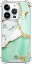 Casimoda® hoesje - Geschikt voor iPhone 14 Pro - Marmer Mintgroen - Shockproof case - Extra sterk - Siliconen/TPU - Mint, Transparant