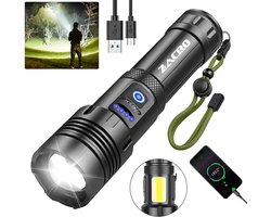 Zacro Zaklamp - Led Oplaadbaar - Militaire zaklamp - 100000 Lumen - met 7 Modi - COB Zijlicht - Waterdichte - voor Noodgevallen, Kamperen, Thuis