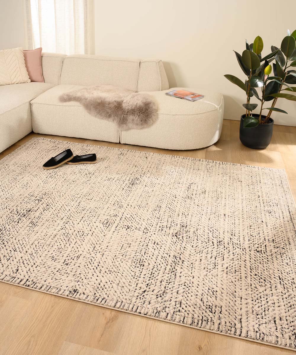 Tapeso Modern vloerkleed - Fancy Tribute wit/zwart 160x230