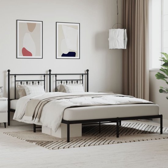 vidaXL Bedframe met hoofdbord metaal wit 120x200 cm, bed, bed ombouw, twijfelaar bed, bedbodem, slaapkamermeubel, 2 persoonsbed, tweepersoonsbed