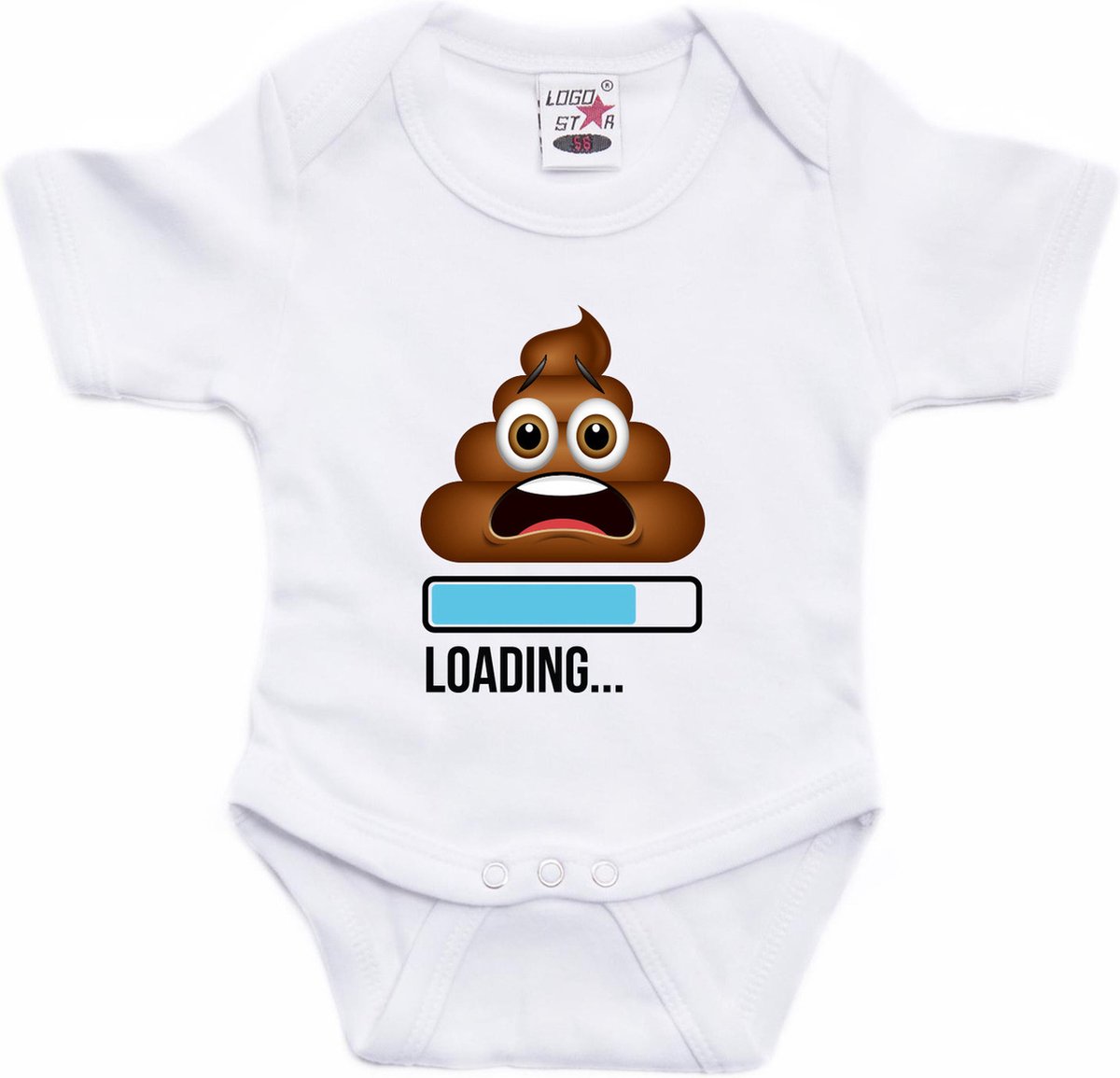 Bellatio Decorations baby rompertje - Loading Poop - wit/blauw - babyshower/kraamcadeau 80