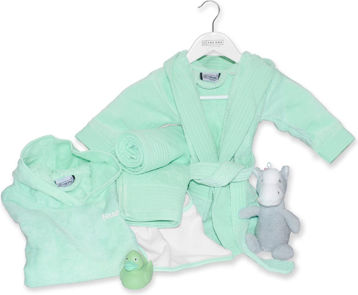 The One Towelling Deluxe Babypakket - 9 Delig - Baby cadeaupakket - 100% Gekamd katoen - Mint
