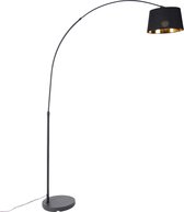 QAZQA arc-basic - Moderne Dimbare LED Smart Booglamp | Vloerlamp | Staande Lamp incl. wifi met Dimmer - 1 lichts - H 176 cm - Zwart Goud - Woonkamer | Slaapkamer