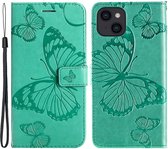 Coverup Vlinders Book Case - Geschikt voor iPhone 15 Hoesje - Groen
