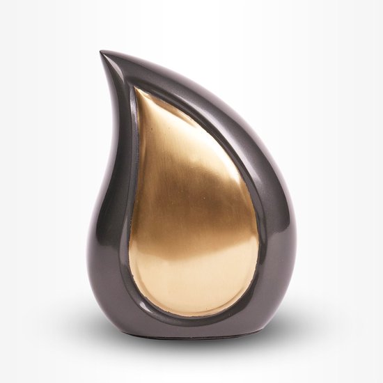 Crematie-urn | Teardrop urn Messing donkergrijs goud | Urn voor volwassenen | 1.5 liter