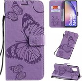 Coque Papillons Violet - Convient pour Samsung Galaxy A54 5G - Wallet Book Case - Livret avec Porte-Carte / Porte-Carte et Fermeture Magnétique - Booklet Housse de Protection