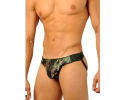 Leren jockstrap camo maat extra large