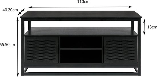 Nuvolix TV meubel - TV kast - dressoir - opbergkast - opbergkasten met deuren - zwart - hout - 110*40*55CM - Nuvolix