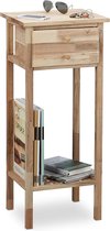 Bijzettafel walnoot met lade, 2 planken telefoontafel, hoge houten tafel h x b x d: 80 x 35 x 30 cm, naturel