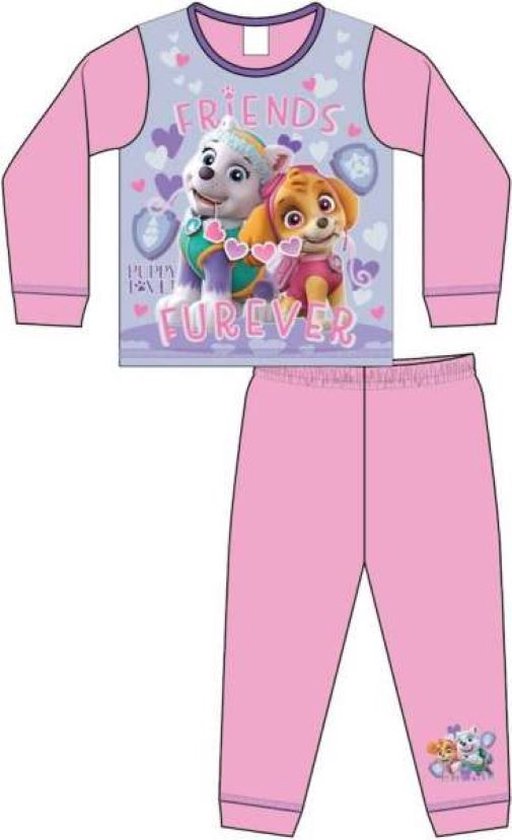 Paw Patrol pyjama - roze met paars - Paw Patrol Puppy Love pyama - maat 92/98