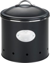 Opbergdoos Nero met gaten, 4 liter, luchtdoorlatende doos voor een optimale luchtcirculatie, van gelakt metaal met zilverkleurige applicatie, retro design, Ø 18,7 x 21 cm, zwart