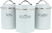 3x voorraadpotten in vintage design, ronde metalen koffiedoos met aroma sluiting, nostalgische koffie, suiker en theedoos in een set (03 stuks - 1000ml grijs)