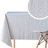 Afveegbaar grijs tafelzeil Vintage witte bloemenprint - PVC tafelzeil tafelkleed waterafstotend, rechthoekig 200 x 140 cm tafelzeil retro bloementafelkleed - onderhoudsvriendelijk herbruikbaar vinyl