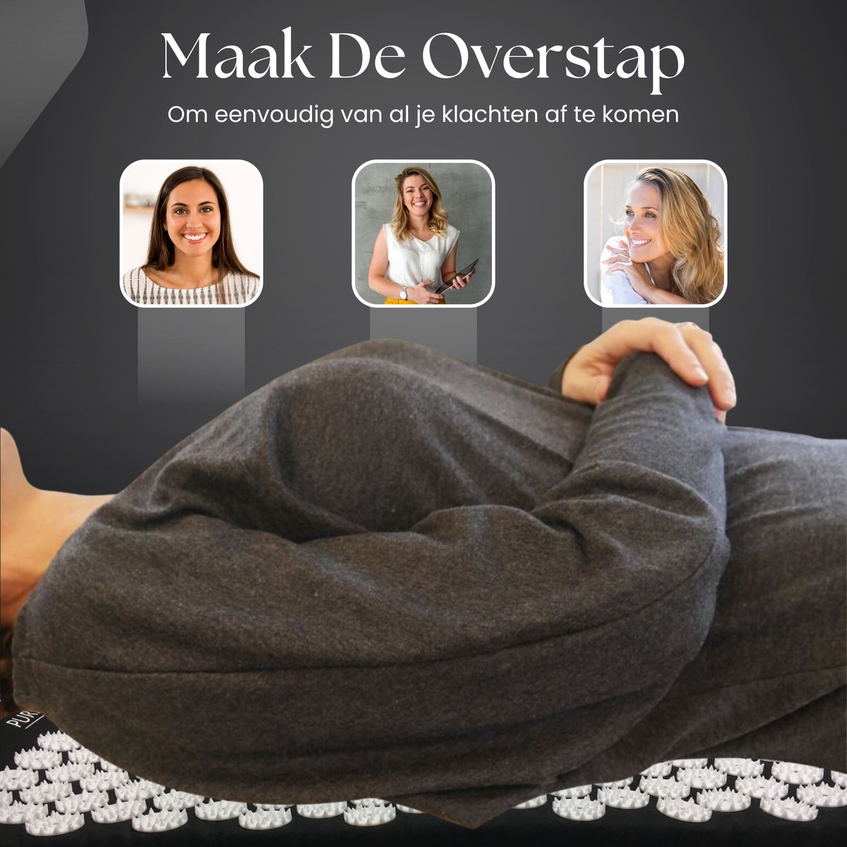 Pure Relief - Spijkermat Set met Speciaal Kussen Acupressuur met Acupunctuur Drukpunten Massagemat - 64cm bij 42cm - Zwart XL inclusief Spijkerbal thumbnail 3