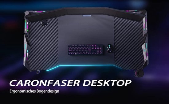 HLONONE Gamingtafel met led, hoekbureau met 3 stopcontacten en 2 USB