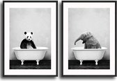Afbeeldingen voor badkamer geschikt, wit en wit, oliver in de badkuip, canvas foto, Nordic dieren, badkamer, foto's, muurkunst, poster, canvasschildij, geen lijst (die, 30 x 40 cm x 2)
