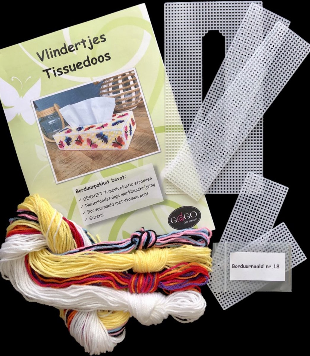 Plastic stramien Borduurpakket Tissuedoos Vlindertjes