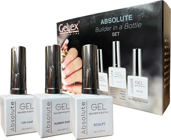 Foto: Gellex biab starter pakket builder in a bottle absolute sculpt gel 12 hebe set 3x18ml gel nagellak set gellak nagels biab nagellak transparant