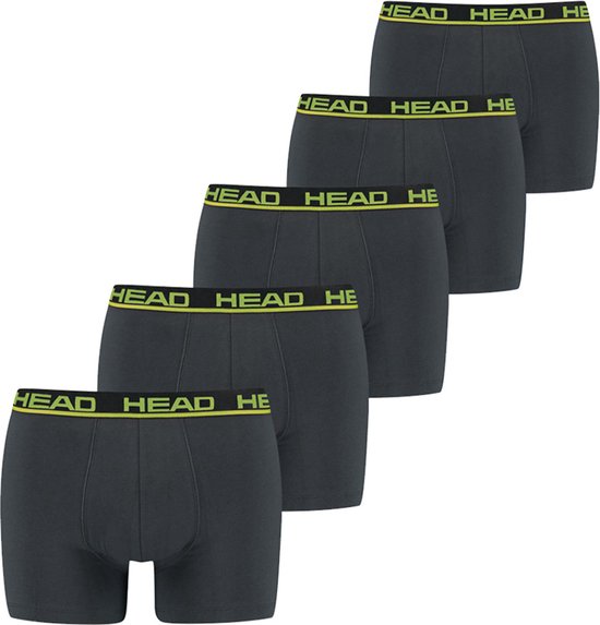 HEAD Boxershorts Basic Phantom / Lime Punch - 5-pack Grijze heren boxershorts - Maat S