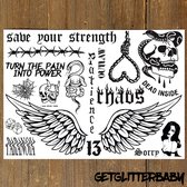 GetGlitterBaby® - Stoere Tattoos / Tijdelijke Tattoo / Nep Tatoeage voor Volwassenen / Henna Plak Festival Tattoes / Fake Temporary Halloween Tattoo - Angel Wings / Engelen Vleugels