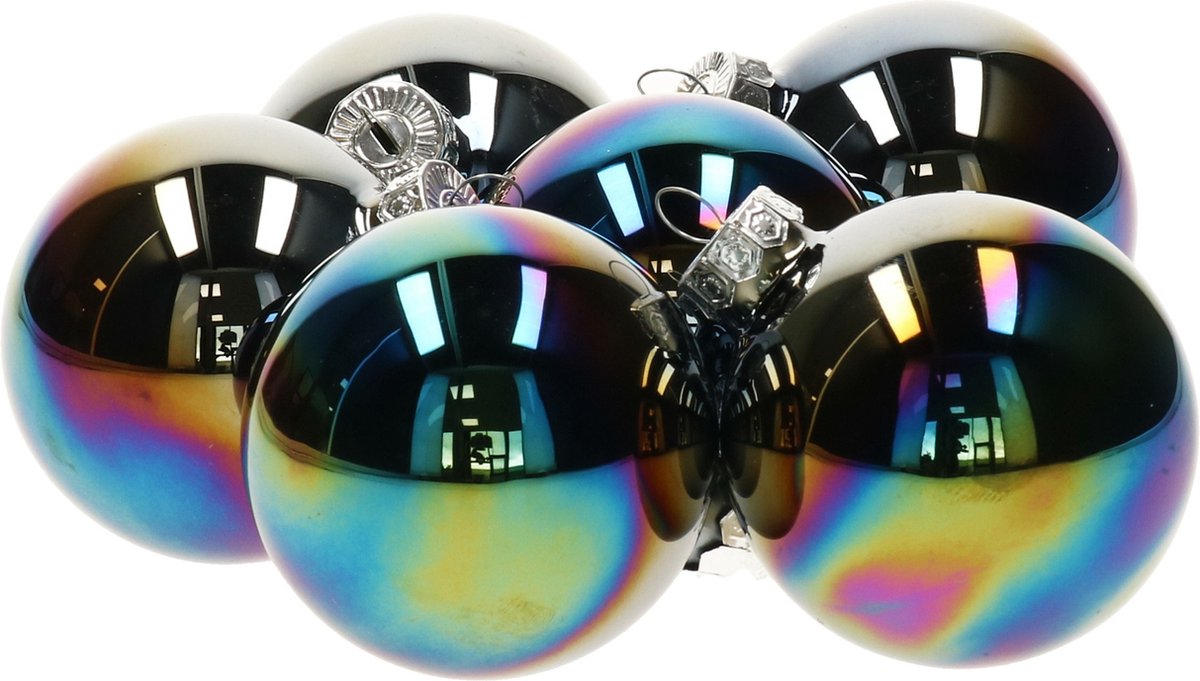 Bol.com Decoris Kerstballen - 6x stuks - zwart parelmoer - D8 cm - glas - glans en mat - kerstversiering - Kerstboomversiering aanbieding