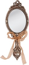 HAES DECO - Miroir à main avec Ruban - Couleur Argent - Taille 8x2x19 cm - Matière Polyrésine - Miroir de Maquillage , Miroir Ovale