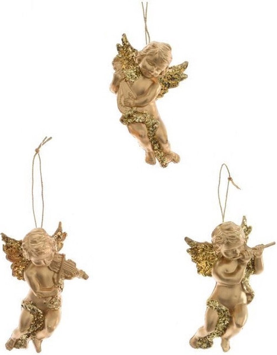 Kerstboom versiering set van 3x gouden engeltjes van 10 cm - Kerst decoraties engelen met ophanglusje