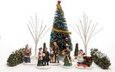 8x pcs accessoires de village de Noël figurines/poupées et arbre de Noël - Pièces de village de Noël Décorations de Noël