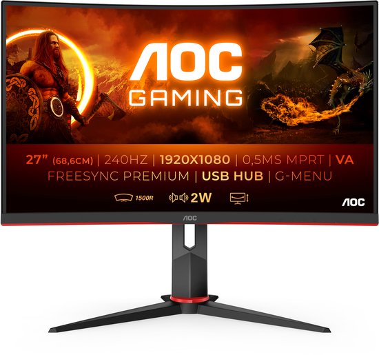 AOC C27G2ZU - Full HD Curved Gaming Monitor - 240hz - 0.5ms - 27